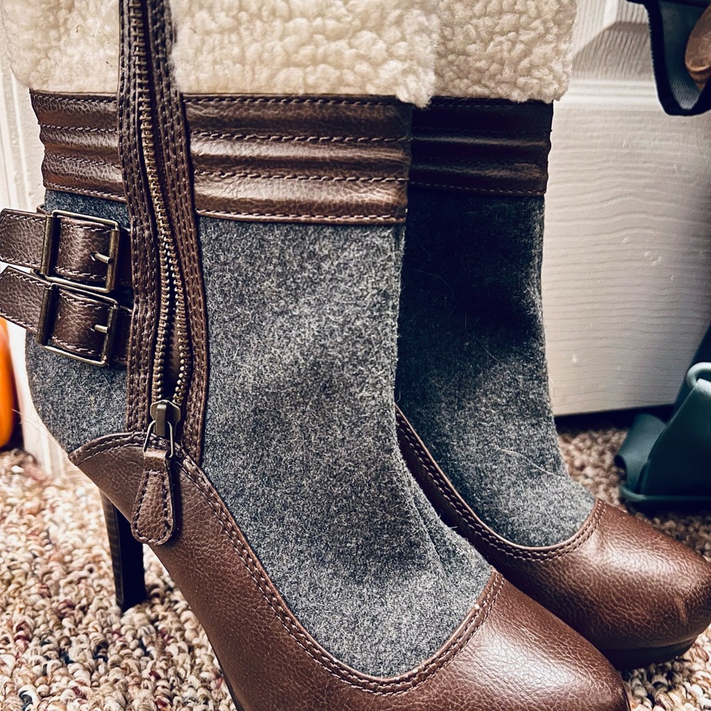 Elle Brown and Blue Heeled Boots
